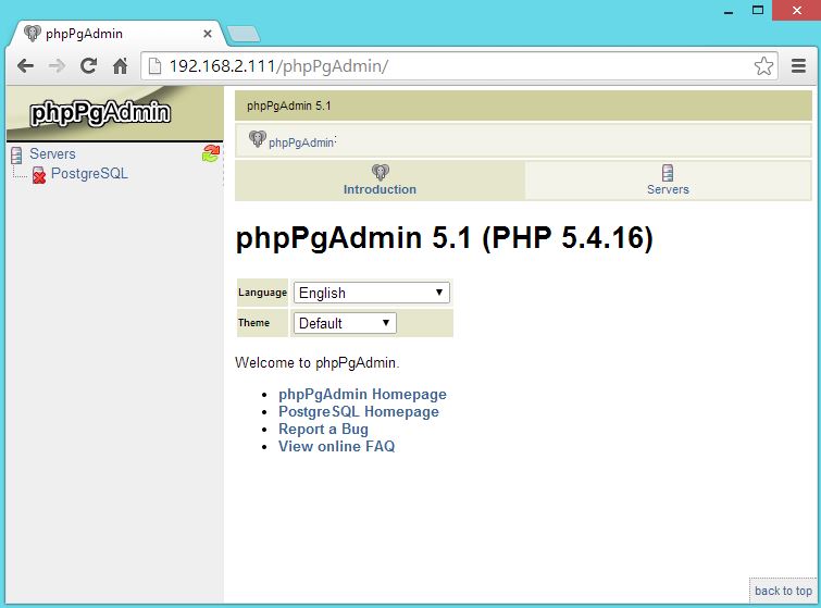 CentOS 7 - phpPgAdmin Home page
