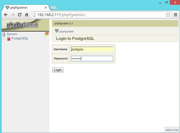 CentOS 7 - phpPgAdmin Login page