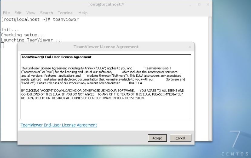CentOS 7 -TeamViewer License Agreement