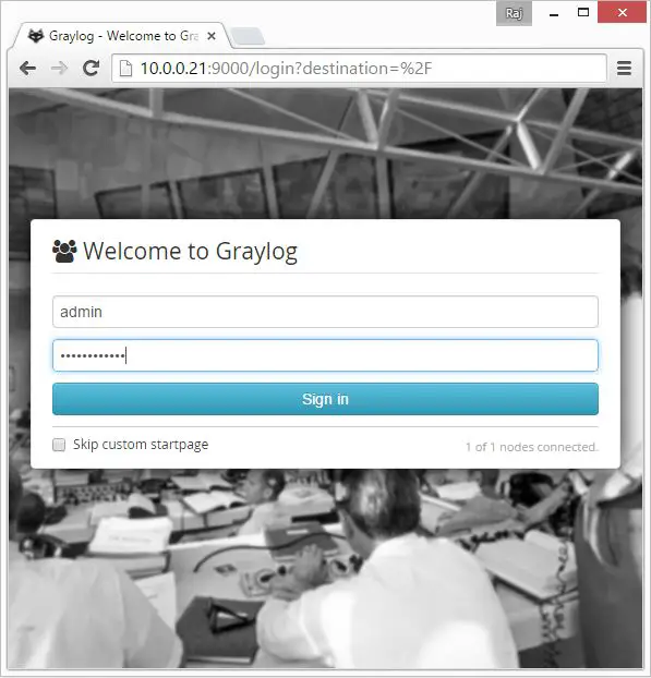 Install Graylog2 - Login page
