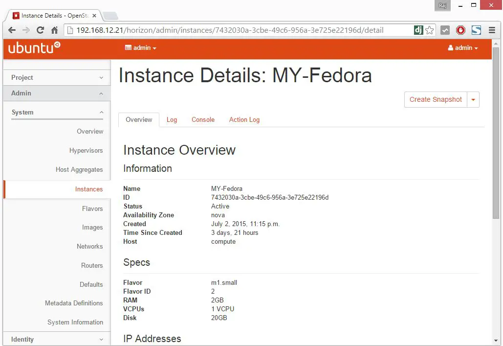 OpenStack - Configure Horizon (Instance Overview)