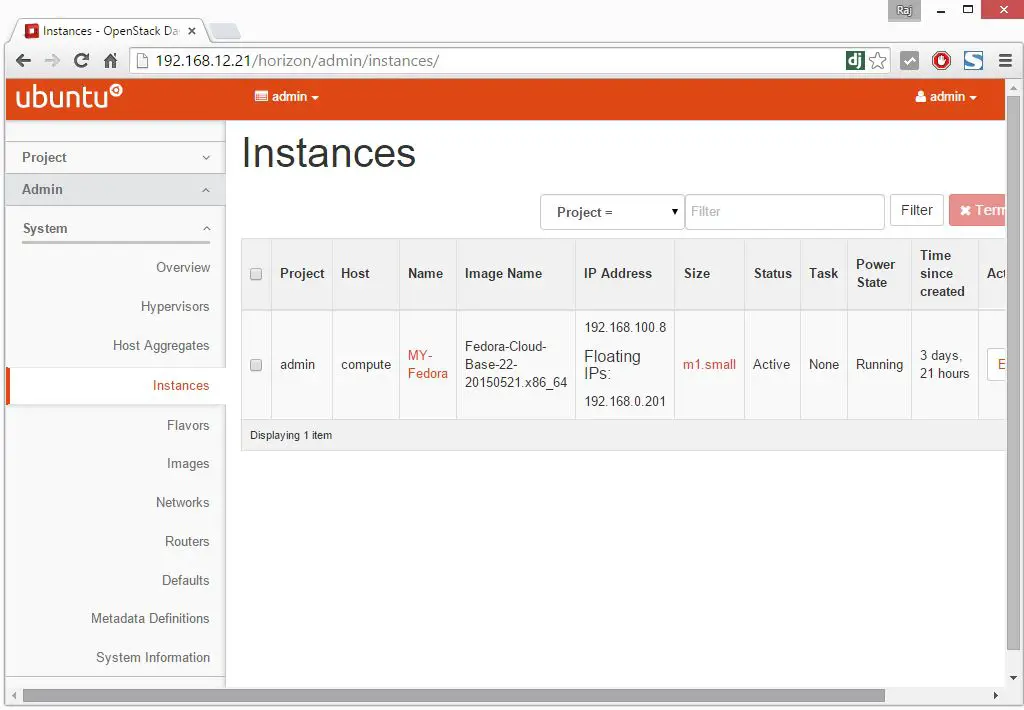 OpenStack - Configure Horizon (Instances)