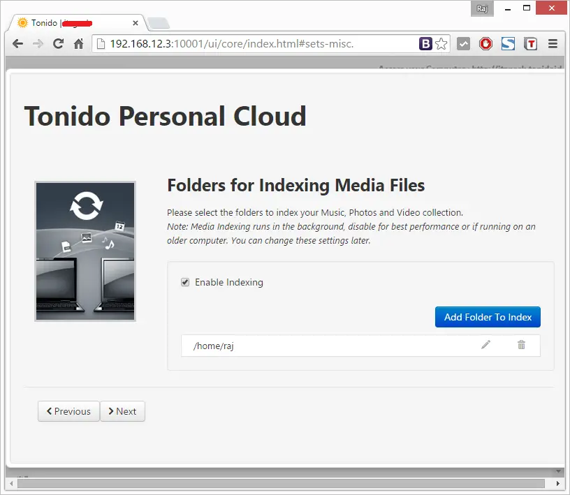 Install Tonido - Indexing Media Files