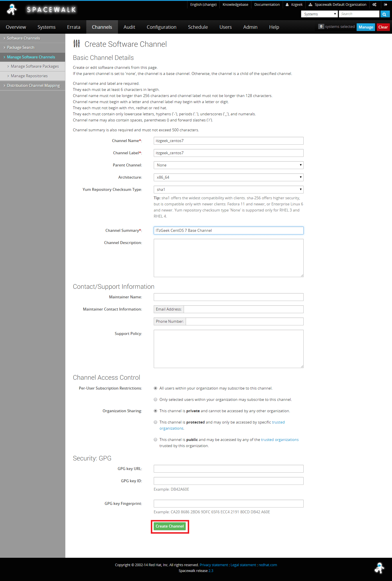 Managing Channels and Repositories - Base Channel Details