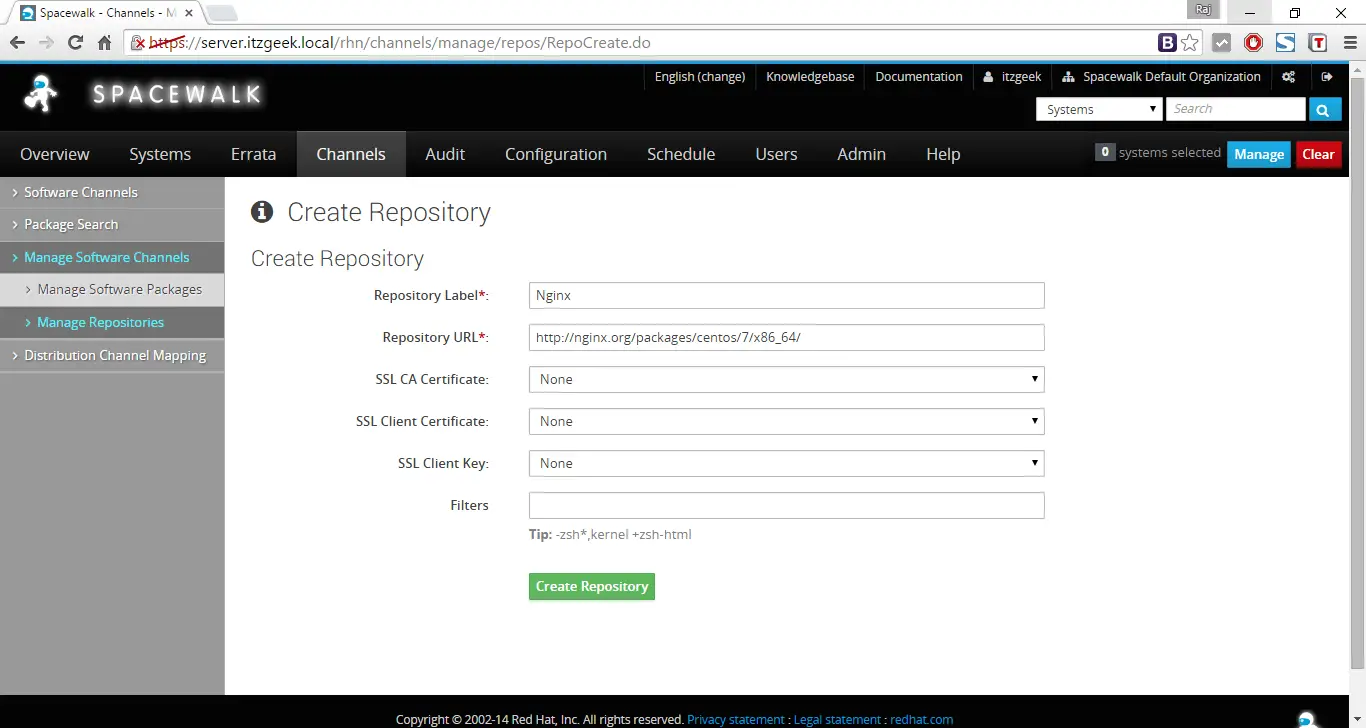 Managing Channels and Repositories - Create a Nginx repository