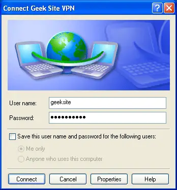 połącz się z VPN na ekranach XP