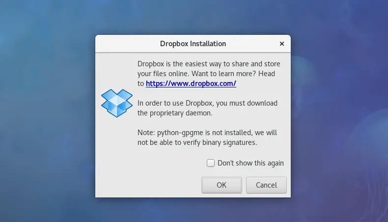 Install Dropbox on Fedora 27 - Install Dropbox Daemon