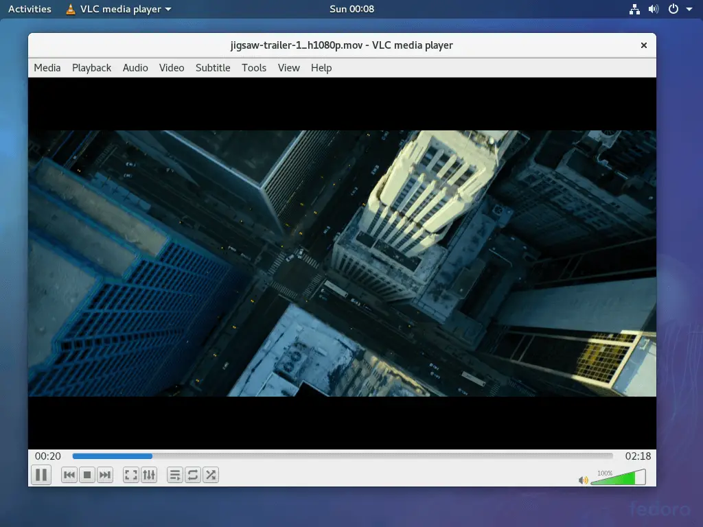 Install VLC Media Player on Fedora 27 - VLC running on Fedora 27