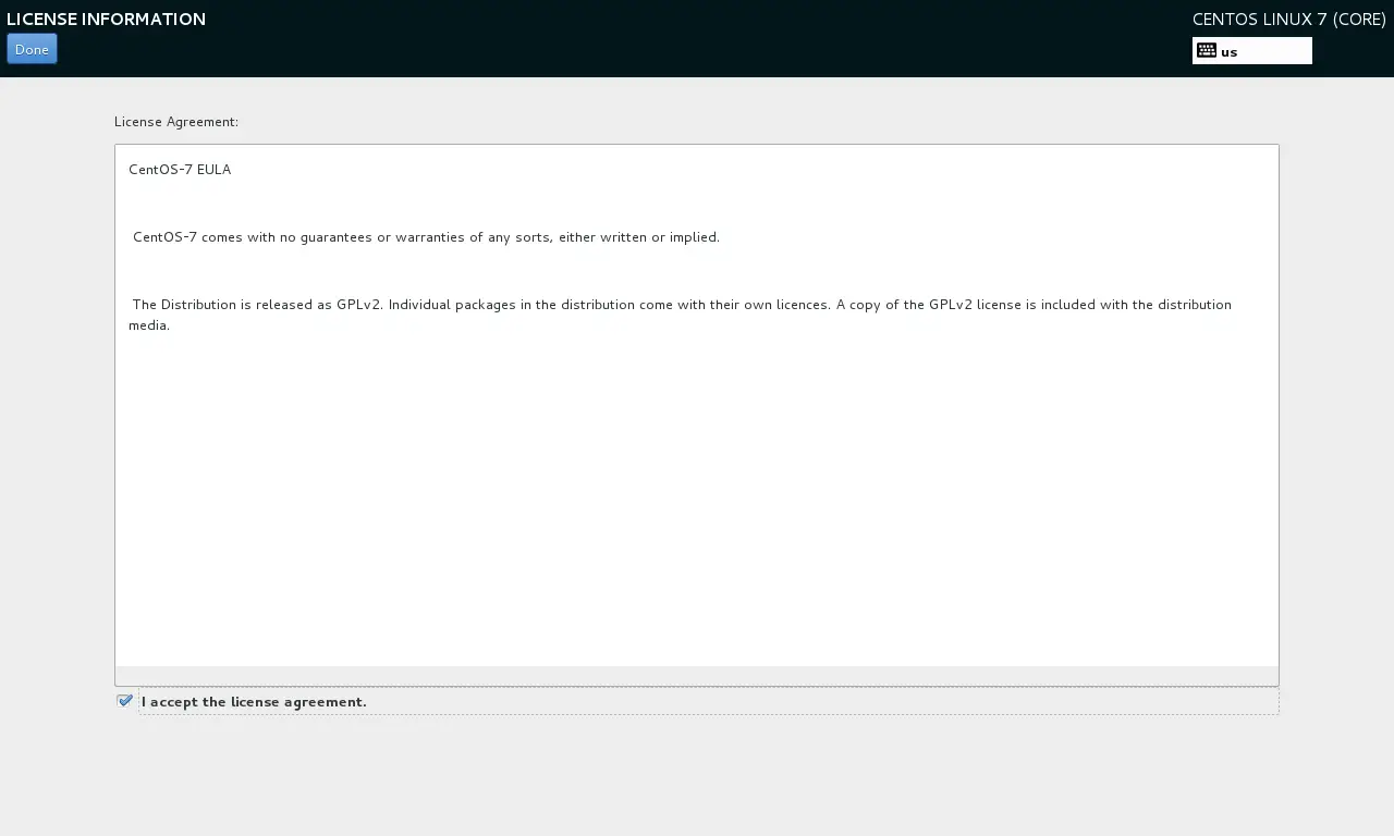 CentOS 7 - Accept License Acgreement