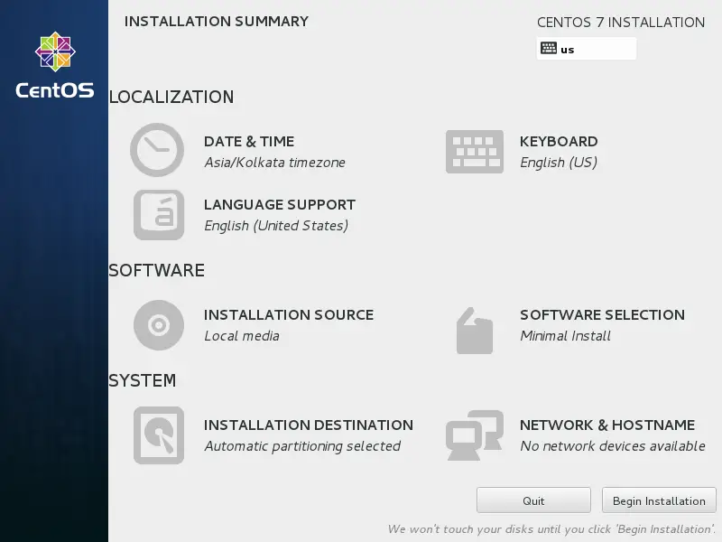 CentOS 7 - Begin Installation