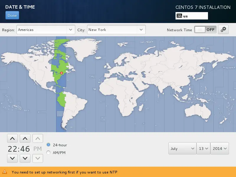 CentOS 7 Installation - Date and Time