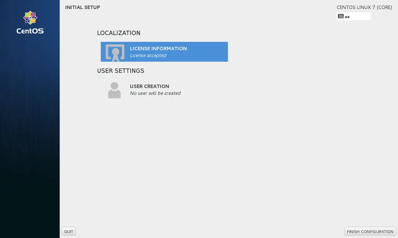 CentOS 7 - Finish Configuration