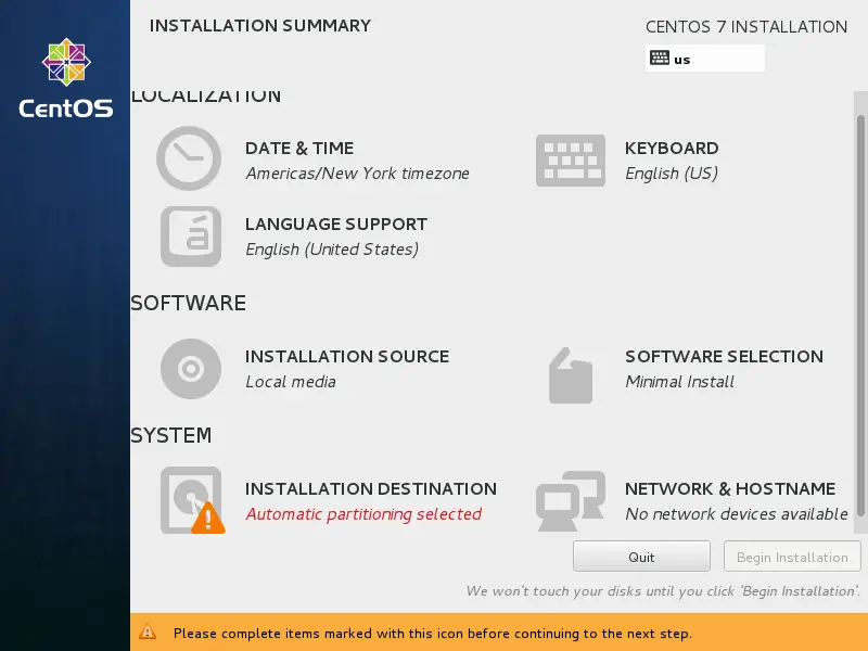 CentOS 7 - Installation Summary