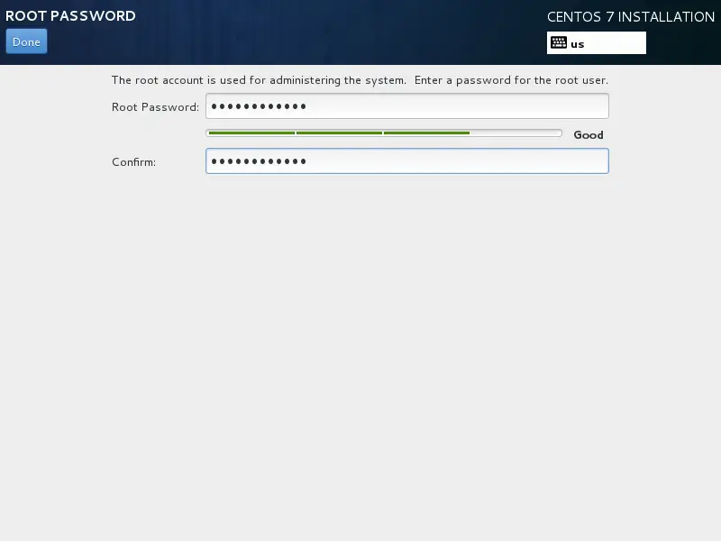 CentOS 7 Installation - Set root Password