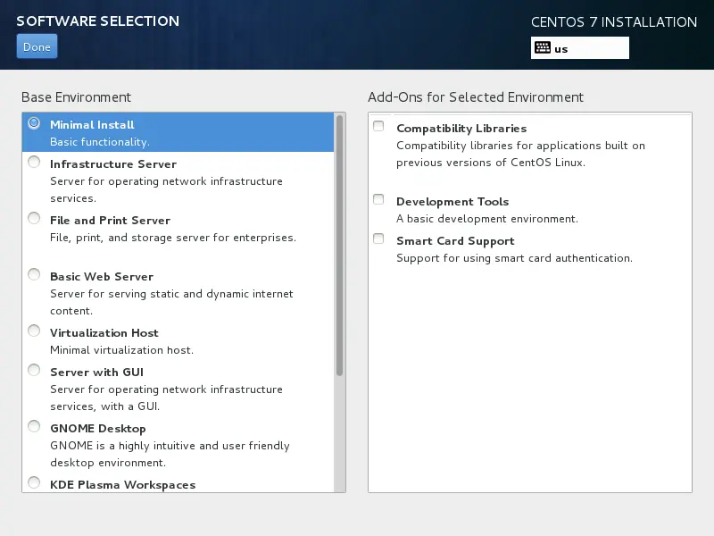 CentOS 7 Installation - Software Selection