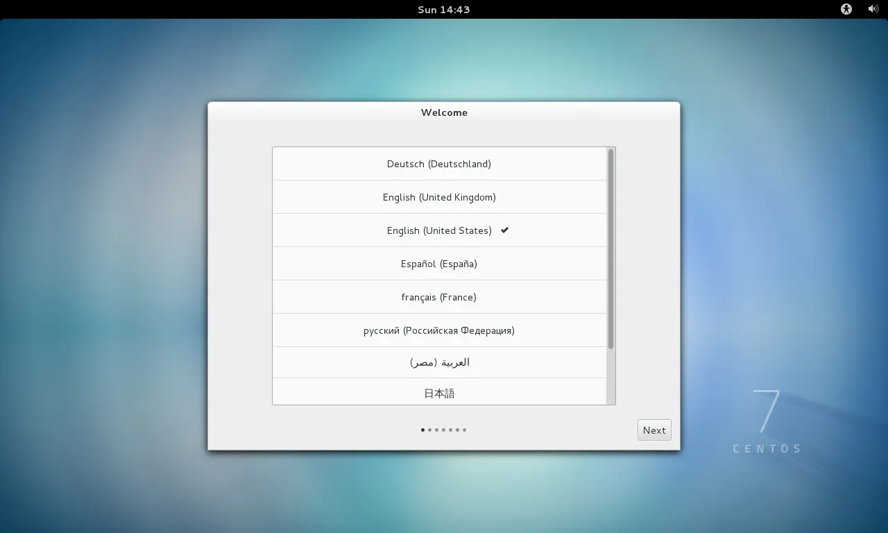 CentOS 7 - Welcome Screen