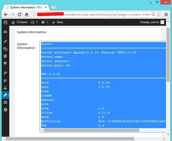 Fedora 20 - WordPress Server Information