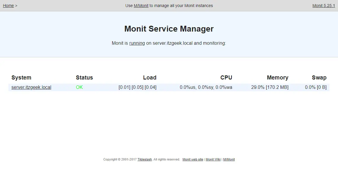 Install Monit on CentOS 7 - Monit DashBoard