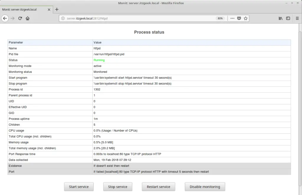 Install Monit on CentOS 7 - Service Information