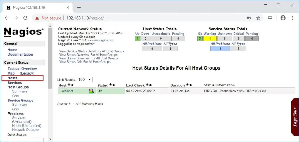 Install Nagios 4.4.3 on CentOS 7 - Nagios Hosts List