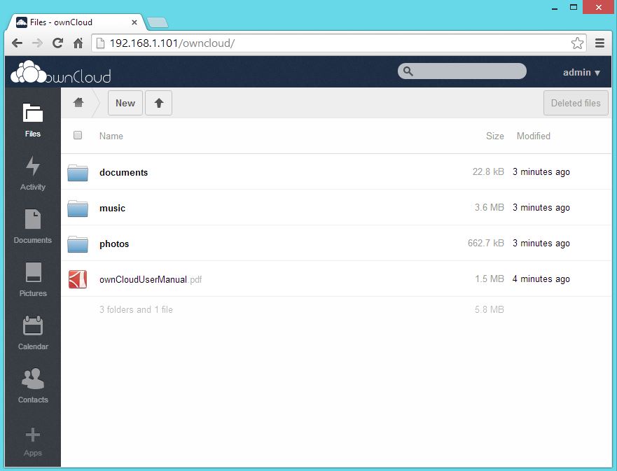 OwnCloud Home with Uploaded Files