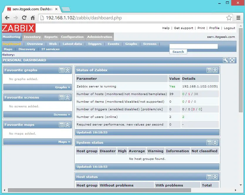 Install Zabbix 2.2 on Ubuntu 14.04 - Dashboard