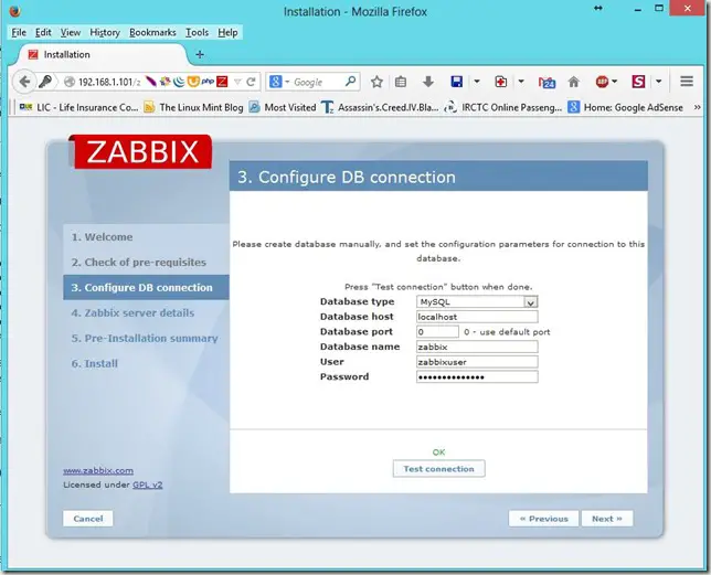 Zabbix Setup - Database Information Zabbix Setup - Database Information