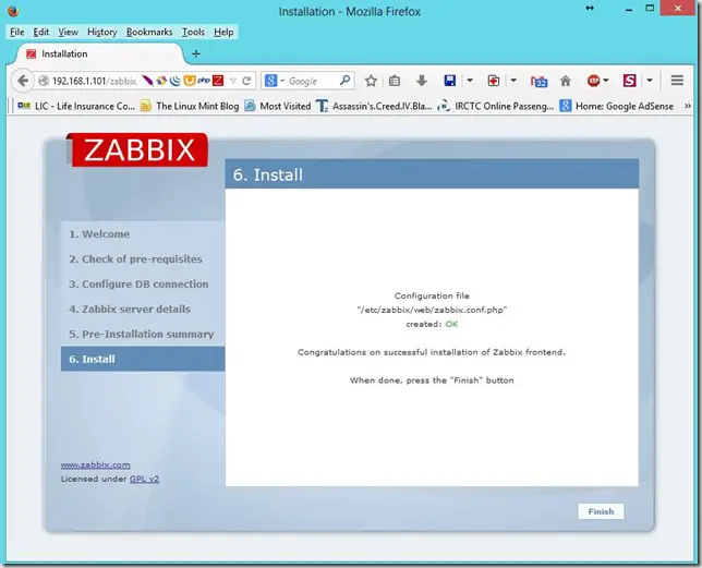 Zabbix Setup - Finish Zabbix Setup - Finish