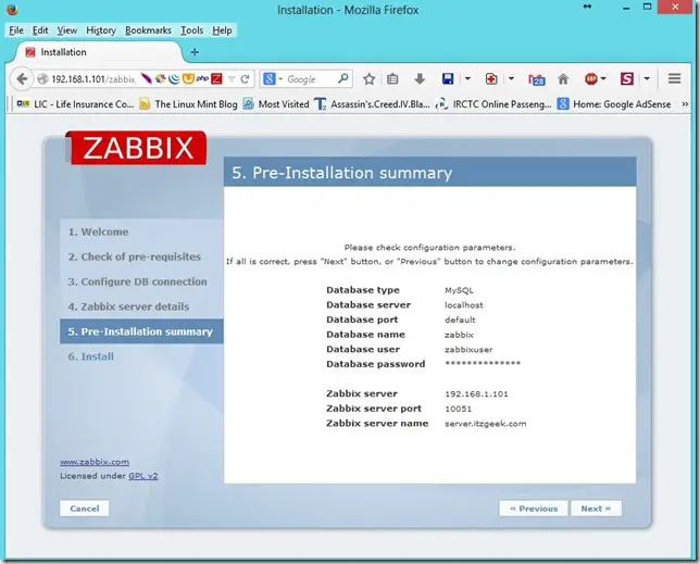 Zabbix Setup - Installation Summary Zabbix Setup - Installation Summary