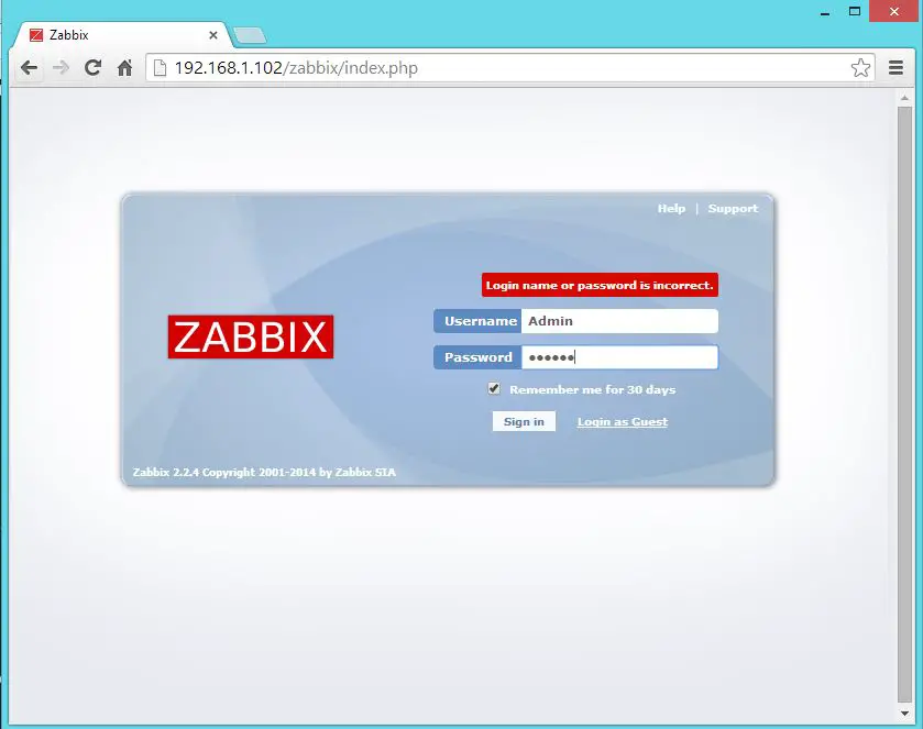Install Zabbix 2.2 on Ubuntu 14.04 - Login Page