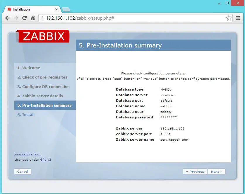Install Zabbix 2.2 on Ubuntu 14.04 - Pre installation Summary