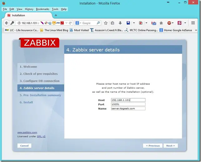 Zabbix Setup - Server Information Zabbix Setup - Server Information