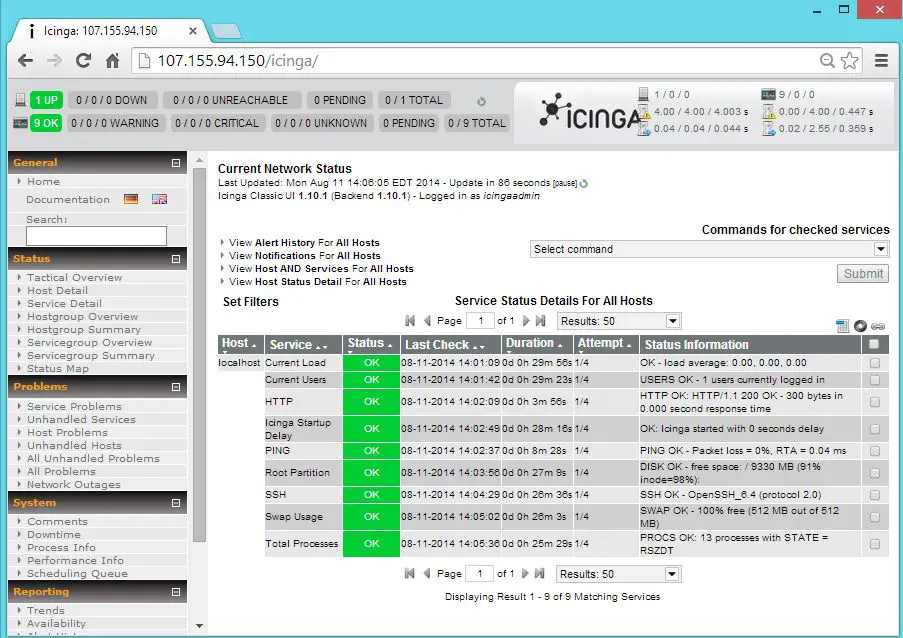CentOS 7 - Icinga localhost Service details