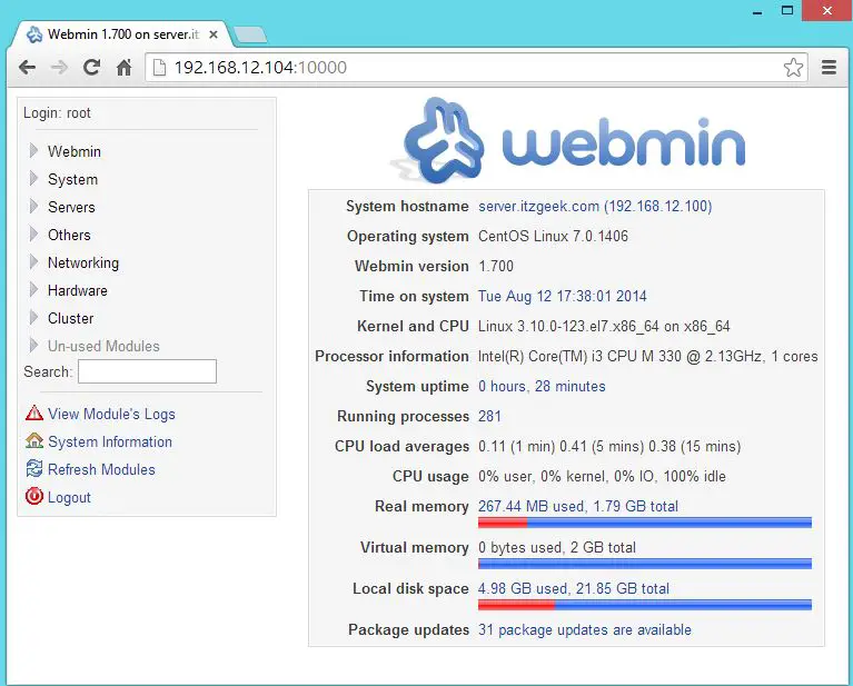 Webmin System Information
