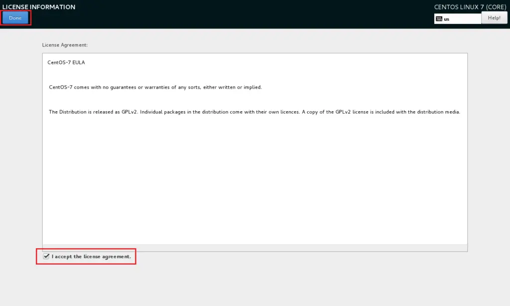 Install Gnome GUI on CentOS 7 - License Agreement