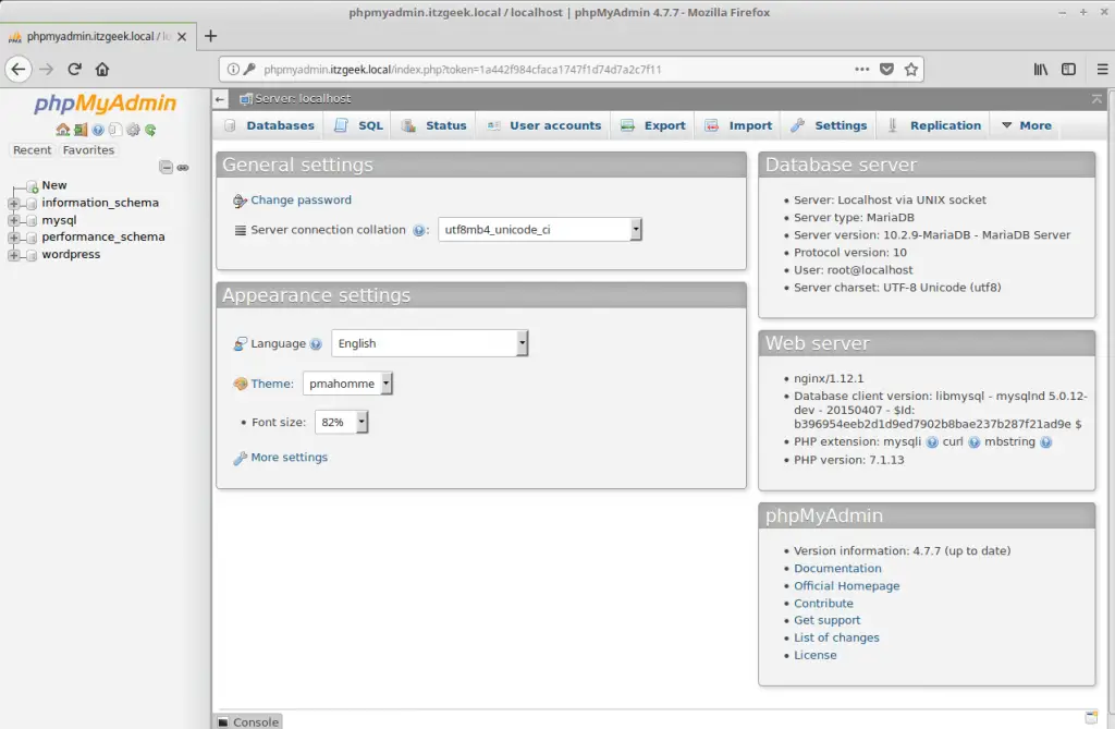 Install phpMyAdmin with Nginx on CentOS 7 - phpMyAdmin Home Page