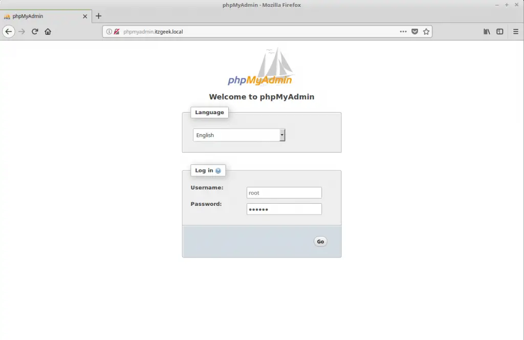 Install phpMyAdmin with Nginx on CentOS 7 - phpMyAdmin Login Page