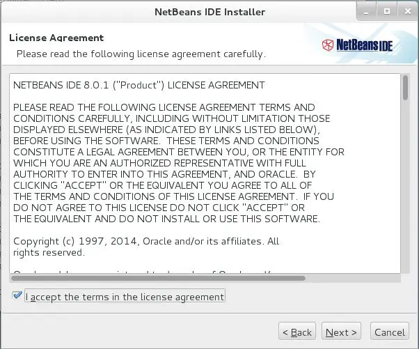 Install NetBeans IDE 8.0.1 on CentOS 7 - NetBeans IDE 8.0.1 EULA