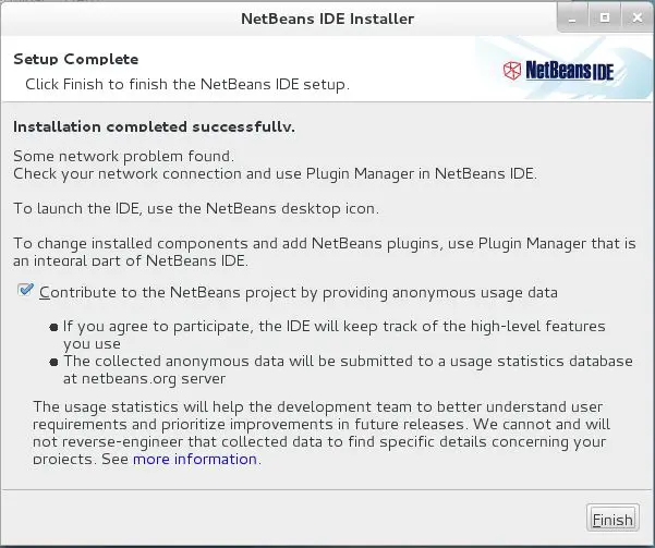 Install NetBeans IDE 8.0.1 on CentOS 7 - NetBeans IDE 8.0.1 Installation Finished