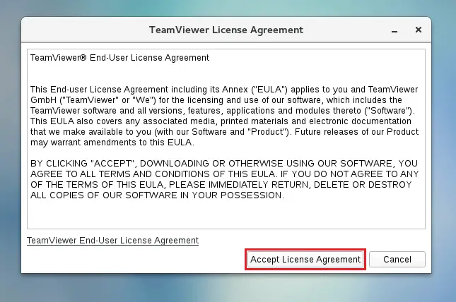 Install TeamViewer on CentOS 7 -TeamViewer License Agreement