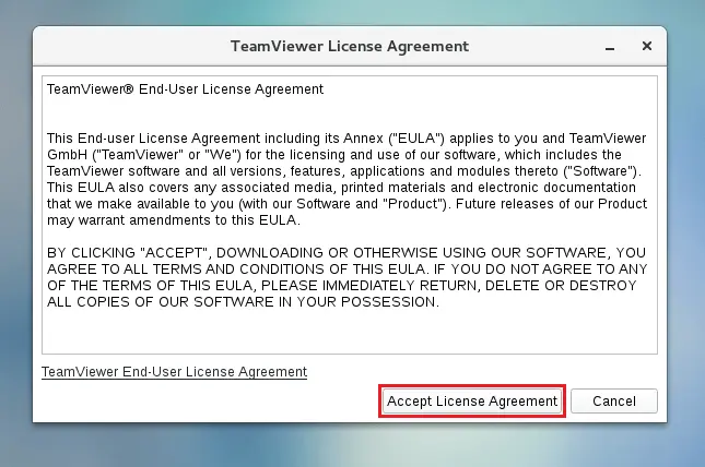 Install TeamViewer on CentOS 7 -TeamViewer License Agreement