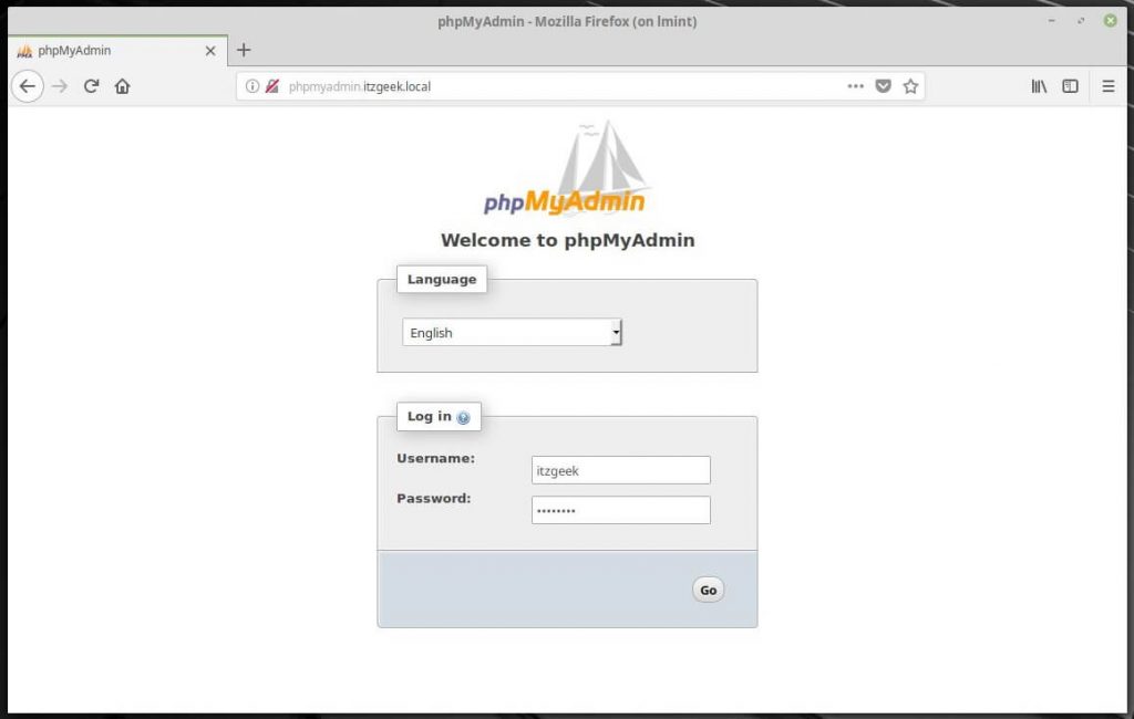 Install phpMyAdmin with Nginx on LinuxMint 19 - phpMyAdmin Login Screen