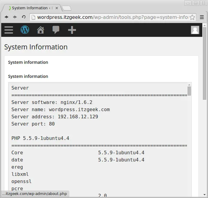 Linux Mint 17 - Nginx With WordPress Server Information