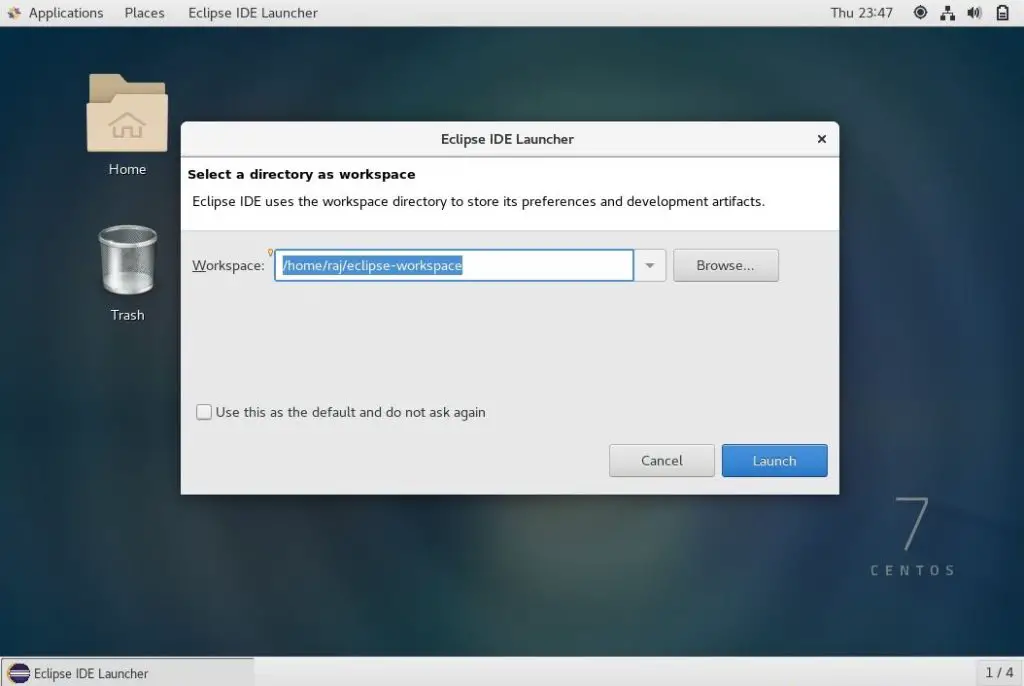 Install Eclipse IDE on CentOS 7 - Configure Eclipse Workspace
