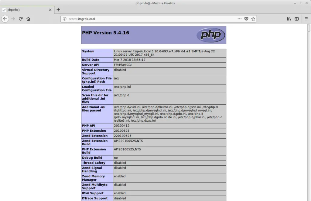 Install Lighttpd With PHP FPM And MariaDB on CentOS 7 - PHP Information