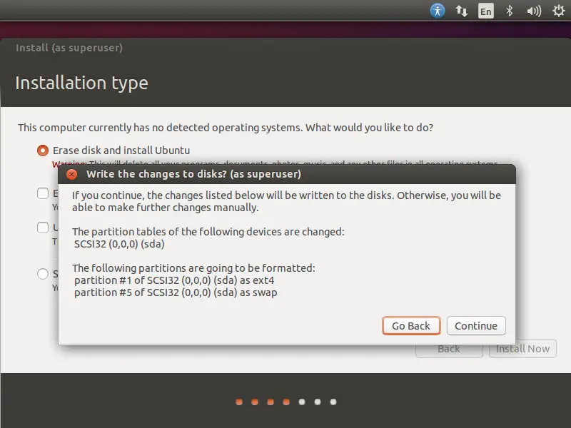 Ubntu 14.10 -Erase and Install Ubuntu Auto Partition