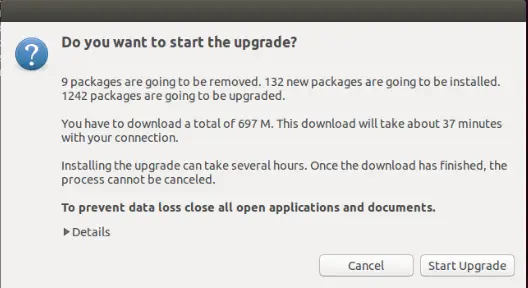 Ubuntu 14.10 Upgrade - Start Upgrade