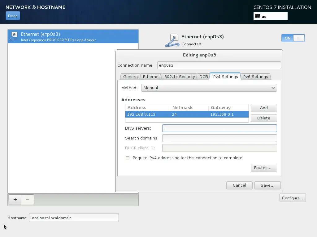 CentOS 7 NetInstall - Configure  - Ip Address