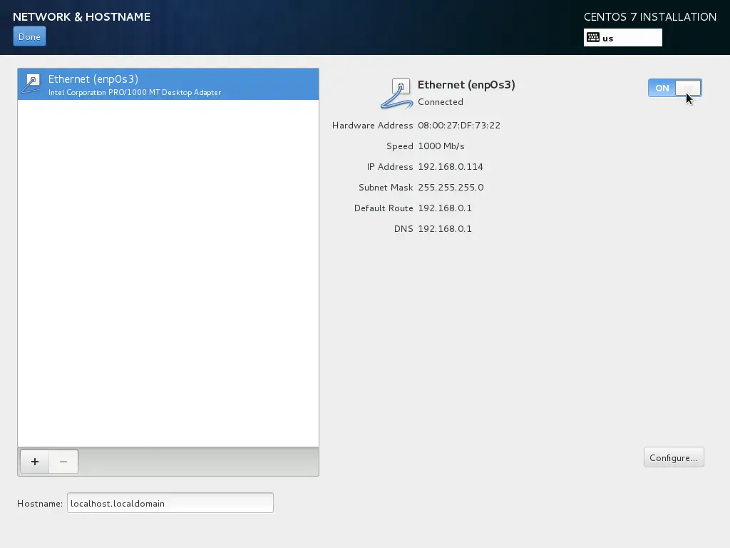 CentOS 7 NetInstall - Configure Network - DHCP