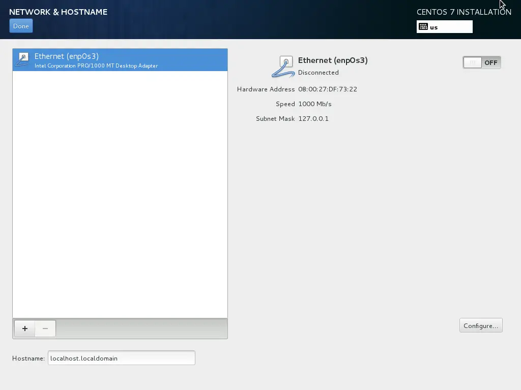 CentOS 7 NetInstall - Configure Network